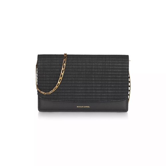Mansur Gavriel Black Crossbody Leather and Raffia Wallet Bag w Gold Chain NWT - Picture 5 of 15